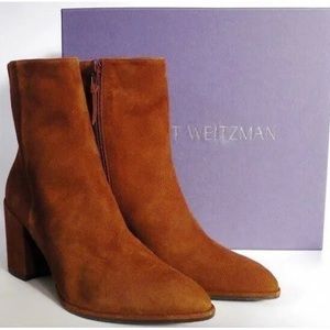 STUART WEITZMAN Basis Suede Ankle Booties Amaretto